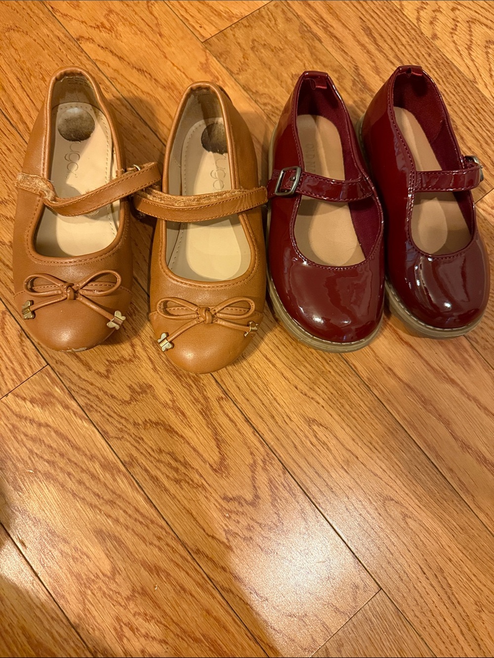 Burgundy Old Navy Girls shoes size 9 & tan Sugar brand flats are a size 10